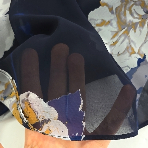 LAURA Women's Semi Sheer Blouse Top Blue Large White Floral Print Flowy Size XL - Picture 11 of 15